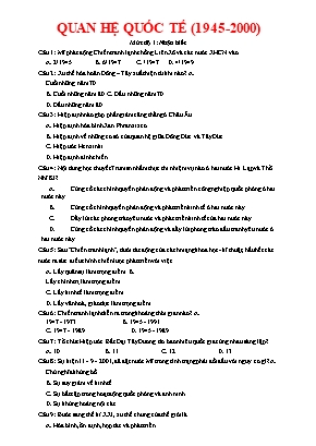 60 câu trắc nghiệm Lịch sử 12 - Chương 5 Quan hệ quốc tế (1945-2000) (Có đáp án và lời giải)